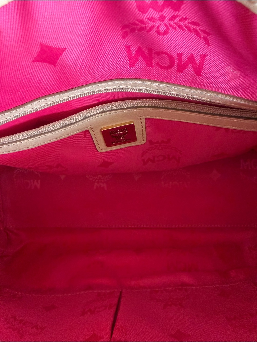 MCM Beige Satchel with Pink and Mint Center Stripe - Picture 14 of 15